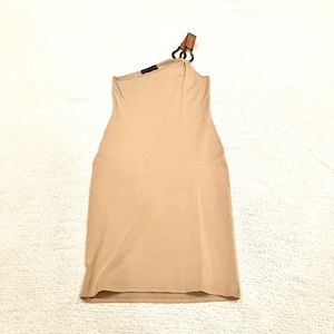 Ralph Lauren Black Label Taupe Luxe Knit One Shoulder Dress